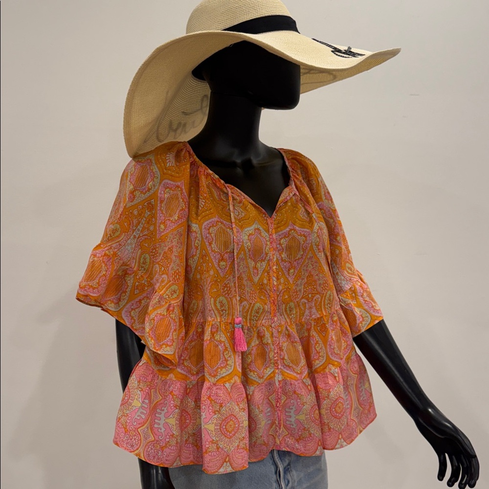 Calypso St. Barth Butterfly Silk Boho Blouse XS Never Eorn